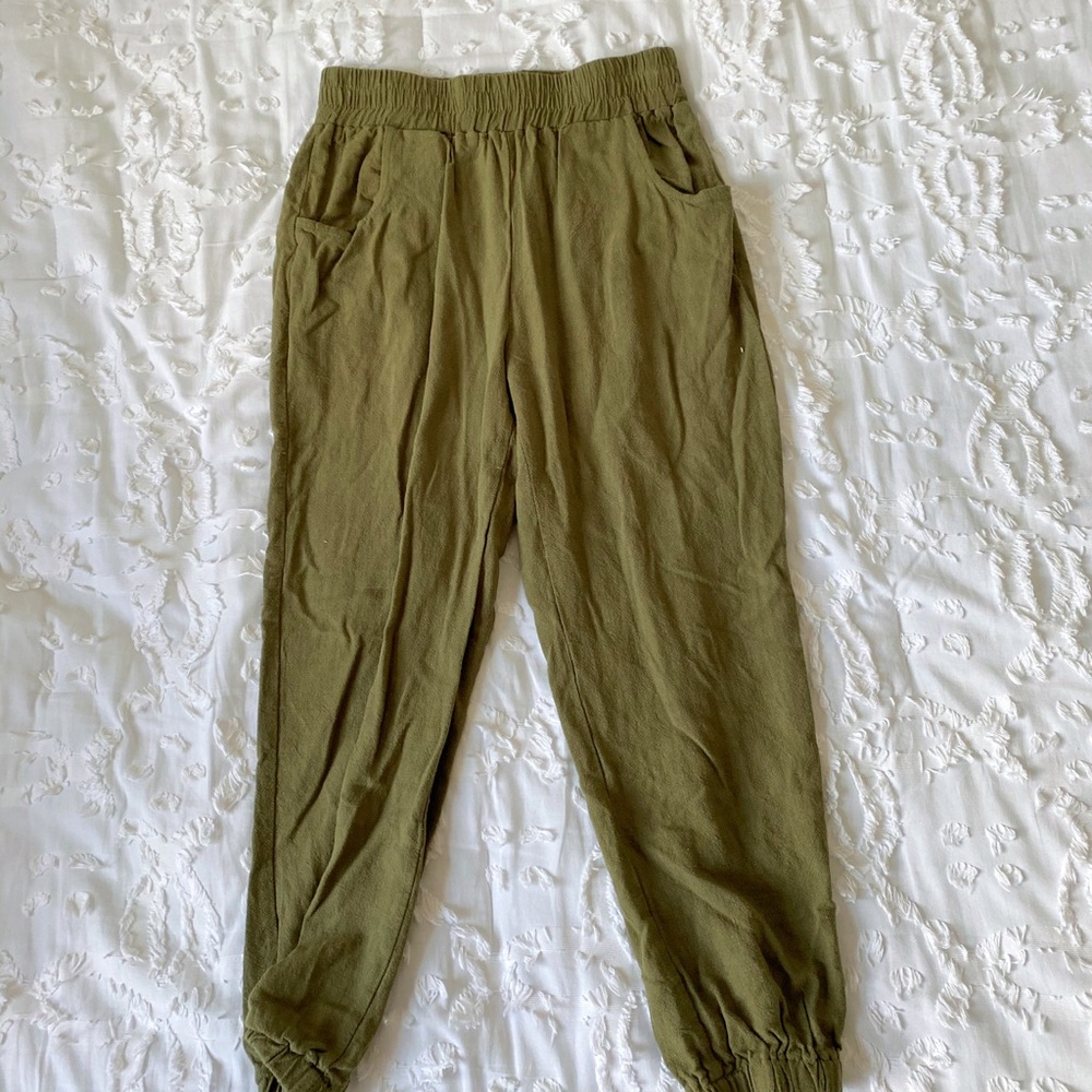American Eagle olive green joggers.